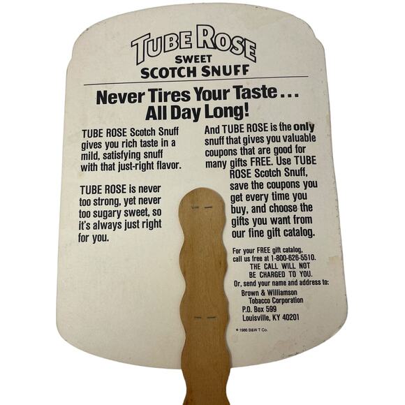 1986 Tube Rose Scotch Snuff Hand Fan Advertising Tobacciana Brown Williamson - Picture 6 of 7